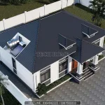 Tổng thể mẫu nhà mái Nhật 4 phòng ngủ nhìn từ trên cao với hệ mái xanh than sang trọng.