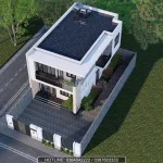 Tổng thể mẫu thiết kế nhà đẹp tại Hưng Yên nhìn từ trên cao với hệ mái bằng và không gian xanh thoáng đãng.