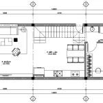 Bản vẽ bố trí mặt bằng công năng tầng 1 diện tích 70m2 của mẫu thiết kế nhà đẹp Hải Phòng gồm phòng khách, bếp ăn và 1 phòng ngủ.