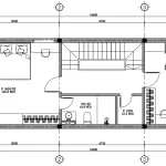 Bản vẽ kỹ thuật mặt bằng công năng tầng 2 bố trí 2 phòng ngủ lớn, hệ thống nhà vệ sinh khép kín và phòng kho gia đình tiện lợi.