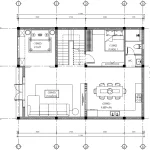 Bản vẽ bố trí công năng tầng 1 mẫu nhà 2 tầng hiện đại 100m2 có phòng thờ và bếp rộng.