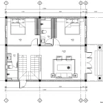 Bản vẽ bố trí công năng tầng 1 mẫu nhà 2 tầng mái Nhật diện tích 110m2 có 2 phòng ngủ.