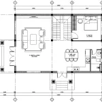 Bản vẽ bố trí công năng tầng 1 rộng 115m2 mẫu nhà mái nhật 2 tầng tân cổ điển có phòng khách 35m2.