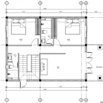 Bản vẽ bố trí công năng tầng 2 mẫu nhà 2 tầng mái Nhật diện tích 80m2 có 2 phòng ngủ.