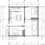 Bản vẽ bố trí công năng tầng 1 mẫu nhà mái Nhật 2 tầng có gara diện tích 87.5m2 của Techhome.
