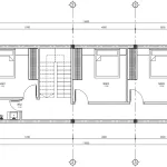 Bản vẽ bố trí công năng tầng 2 với 3 phòng ngủ của mẫu nhà ống 2 tầng 1 tum mặt tiền 5m.