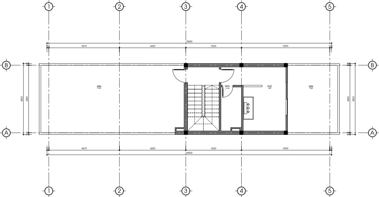 Bản vẽ công năng tầng 3 diện tích 30m2 gồm phòng thờ, phòng kho và sân thượng mẫu nhà ống 3 tầng kết hợp kinh doanh.