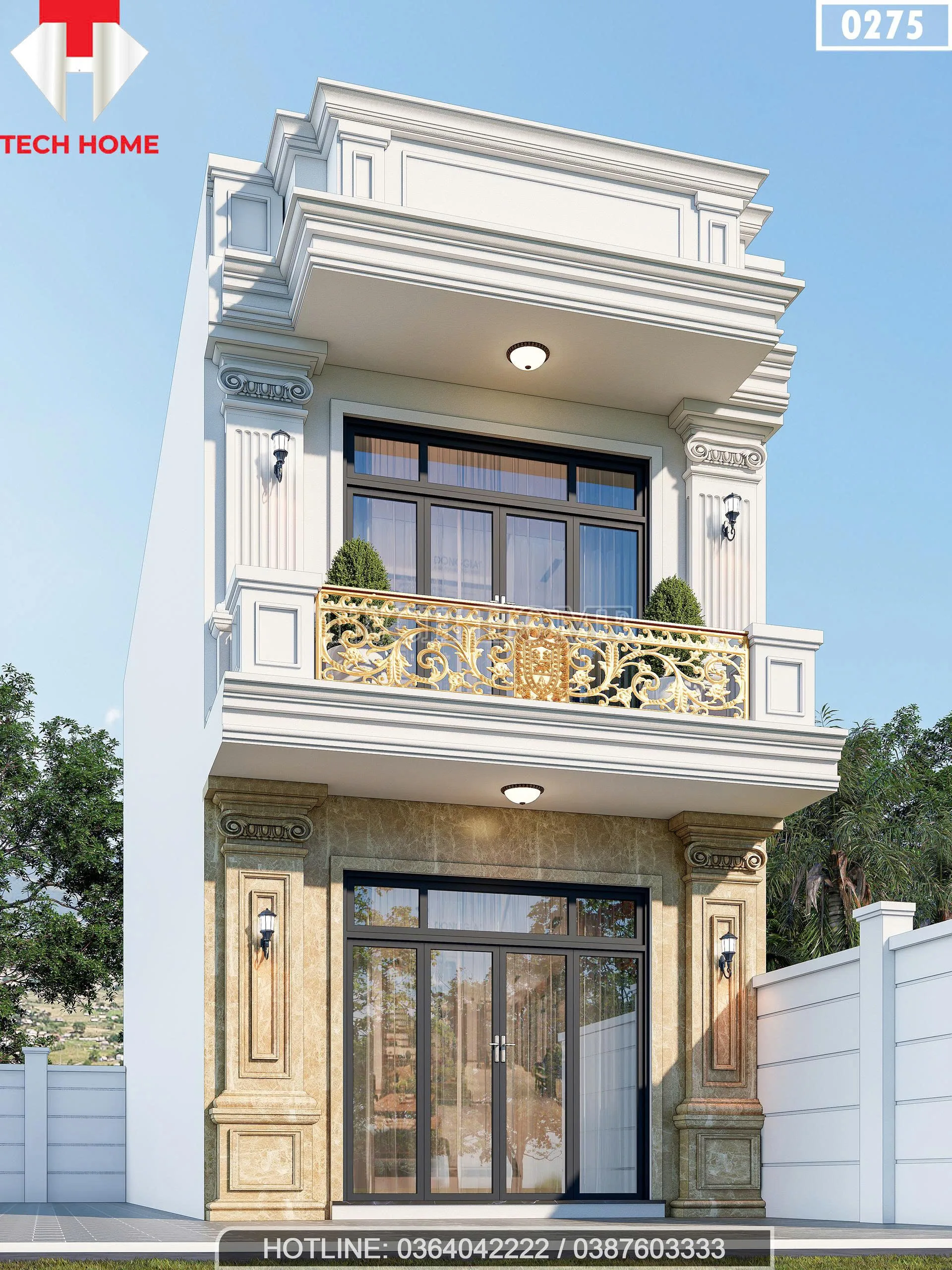 Góc nghiêng mẫu nhà phố 2 tầng tân cổ điển