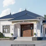 Góc nghiêng mẫu nhà mái Nhật 1 tầng 4 phòng ngủ hệ cột trụ bề thế.