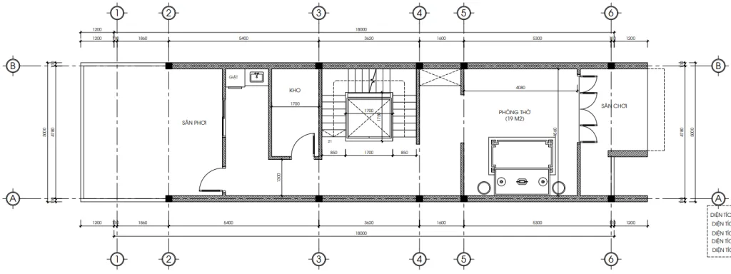 Bản vẽ bố trí công năng tầng tum mẫu nhà phố 3 tầng hiện đại diện tích 65m2