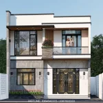 Phối cảnh mặt tiền mẫu nhà 2 tầng hiện đại 100m2 sang trọng tại Bình Minh, Hà Nội.