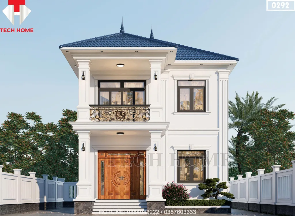 Phối cảnh mặt tiền mẫu nhà 2 tầng mái Nhật hiện đại mặt tiền 8m tại Hải Phòng.