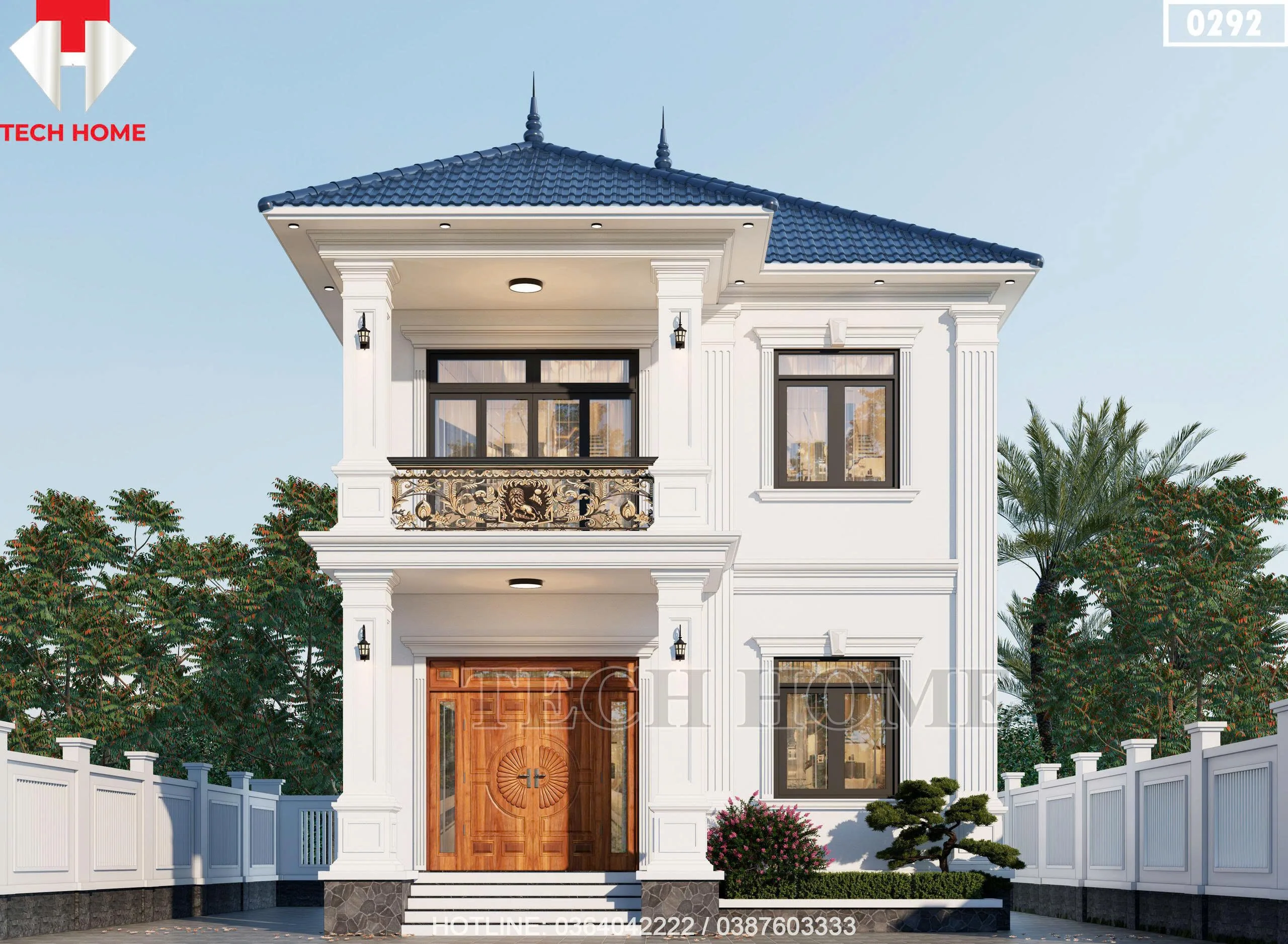 Phối cảnh mặt tiền mẫu nhà 2 tầng mái Nhật hiện đại mặt tiền 8m tại Hải Phòng.