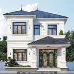 Phối cảnh mặt tiền mẫu nhà 2 tầng mái Nhật hiện đại mặt tiền 8.5m tại Hà Nội.