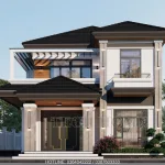 Phối cảnh mặt tiền mẫu nhà mái Nhật 2 tầng hiện đại của gia đình anh Vân tại Bắc Giang.