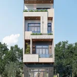 Phối cảnh mặt tiền mẫu nhà phố 3 tầng hiện đại sang trọng tại Cẩm Lý, Bắc Ninh.