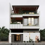 Phối cảnh mặt tiền mẫu nhà phố 3 tầng hiện đại tại Bắc Ninh diện tích 114m2 sàn.