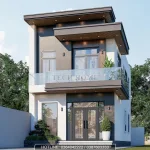 Phối cảnh góc nghiêng hiện đại của mẫu nhà ống 2 tầng hiện đại 6x15m lợp mái tôn lạnh.