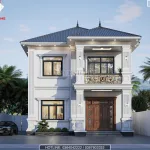 Phối cảnh 3D mặt tiền mẫu nhà mái nhật 2 tầng tân cổ điển sang trọng tại Quảng Trị.