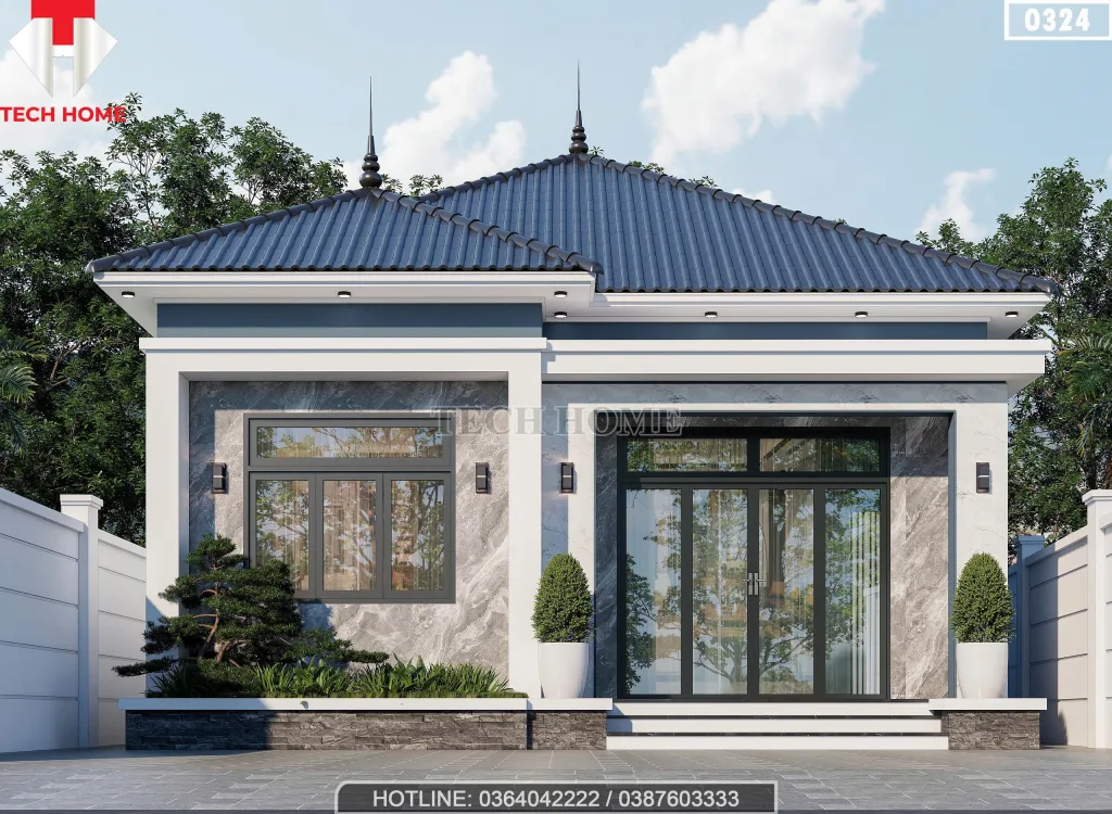 Thiết kế nhà mái Nhật 1 tầng hiện đại với mặt tiền sang trọng tại Quảng Ninh