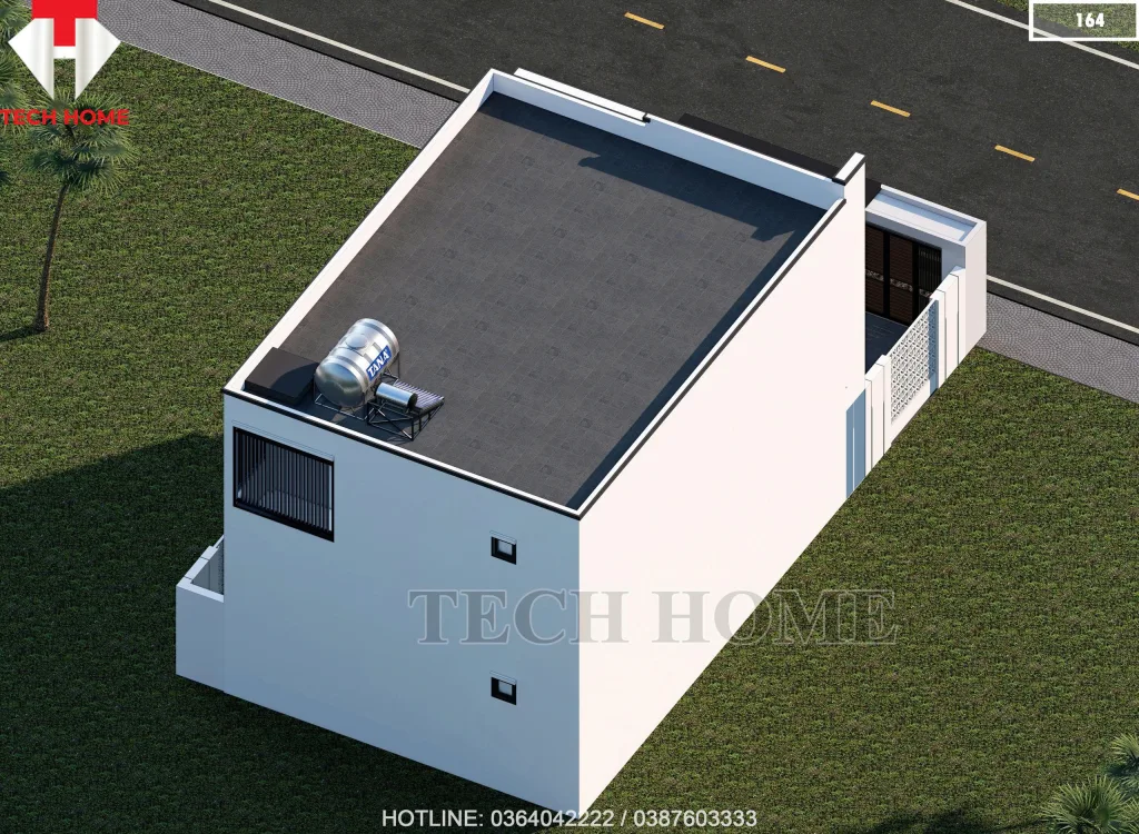 Tổng thể mặt sau mẫu nhà 2 tầng hiện đại 100m2