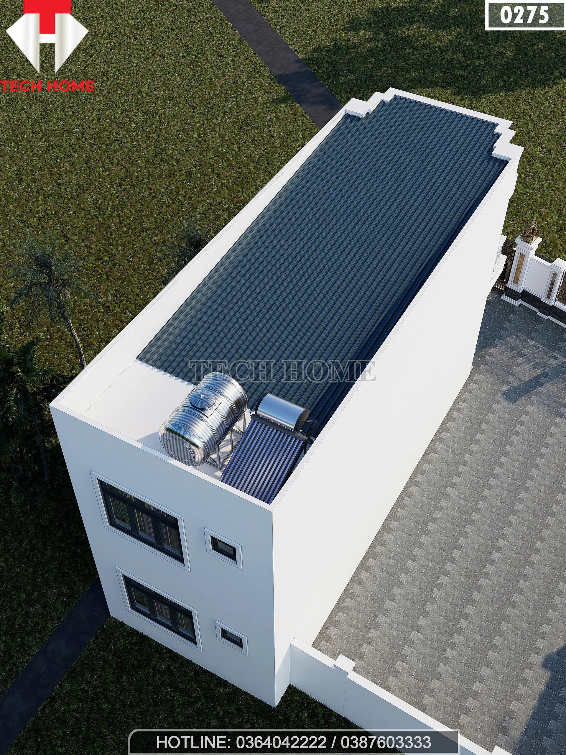Tổng thể mặt sau mẫu nhà phố 2 tầng tân cổ điển