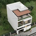 Tổng thể Mẫu nhà phố 3 tầng hiện đại tại Bắc Ninh nhìn từ trên cao xuống.