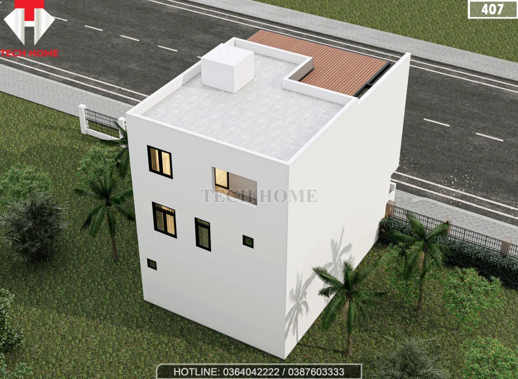 Tổng thể mặt sau Mẫu nhà phố 3 tầng hiện đại tại Bắc Ninh