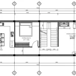 Bản vẽ chi tiết bố trí mặt bằng công năng tầng 1 mẫu nhà ống 3 tầng hiện đại diện tích 5x19.6m.