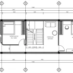 Bản vẽ chi tiết bố trí mặt bằng công năng tầng 2 mẫu nhà ống 3 tầng hiện đại diện tích 5x19.6m.