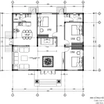 Bản vẽ bố trí công năng tầng 1 chi tiết của mẫu nhà mái nhật 1 tầng đẹp diện tích 140m2 tại Thọ Phú.