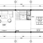Bản vẽ mặt bằng công năng tầng 1 diện tích 62m2 mẫu nhà ống 2 tầng 1 tum đẹp có phòng khách và bếp ăn thông nhau.