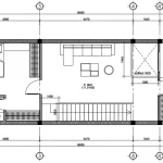 Bản vẽ bố trí mặt bằng công năng tầng 2 mẫu nhà ống 3 tầng mái bằng hiện đại gồm 2 phòng ngủ và 1 phòng sinh hoạt chung.