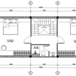 Bản vẽ công năng tầng 2 mẫu nhà ống 2 tầng 1 tum đẹp bố trí 2 phòng ngủ rộng rãi.
