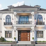 Phối cảnh mặt tiền chính diện mẫu biệt thự 2 tầng mái Nhật tân cổ điển sang trọng tại Phú Thọ - Kiến trúc Techhome.