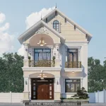 Phối cảnh mặt tiền chính diện mẫu biệt thự 2 tầng mái Thái tân cổ điển sang trọng tại Hải Phòng.