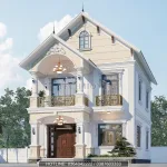 Hệ thống cửa sổ nhôm kính lấy sáng hiện đại quanh ngôi biệt thự 2 tầng mái Thái.