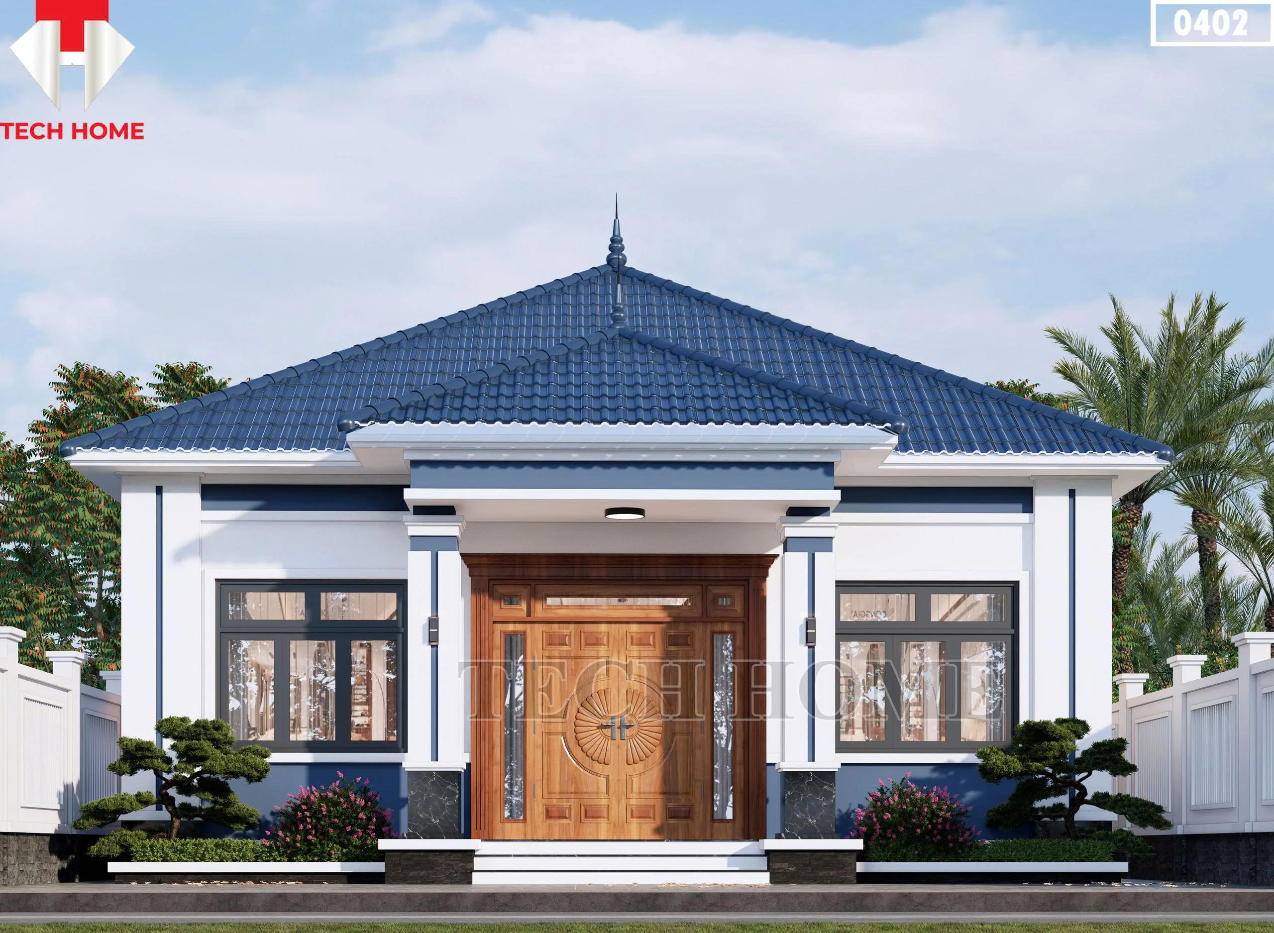 Phối cảnh mặt tiền chính diện mẫu nhà mái nhật 4 phòng ngủ hiện đại tại Ninh Bình.