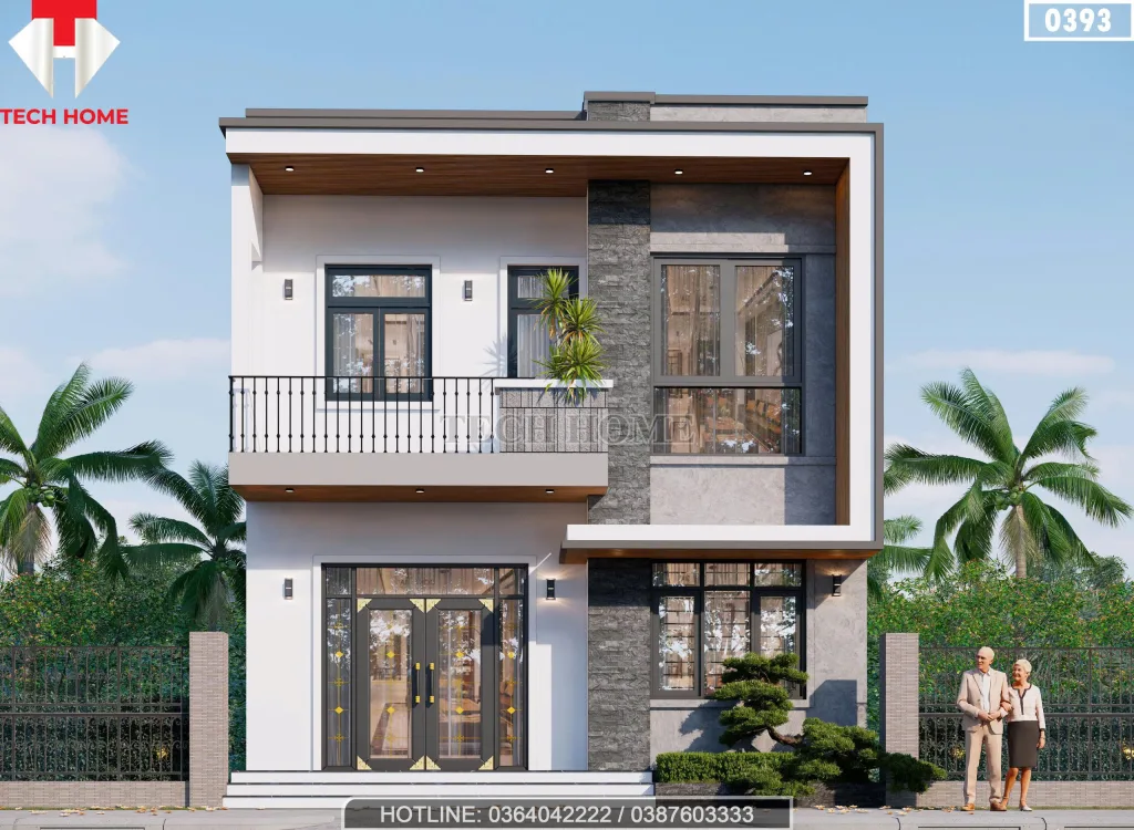 Phối cảnh mặt tiền chính diện mẫu nhà ống 2 tầng 8x10m hiện đại tại Hải Phòng.