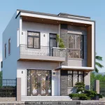 Góc nghiêng phải mẫu nhà ống 2 tầng 8x10m mái bằng có ban công thoáng mát.