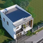 Góc nhìn tổng thể từ trên cao mẫu nhà ống 2 tầng 8x10m mái bằng lợp tôn chống nóng.