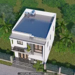 Tổng thể khuôn viên sân vườn mẫu nhà ống 2 tầng 8x10m nhìn từ trên cao.
