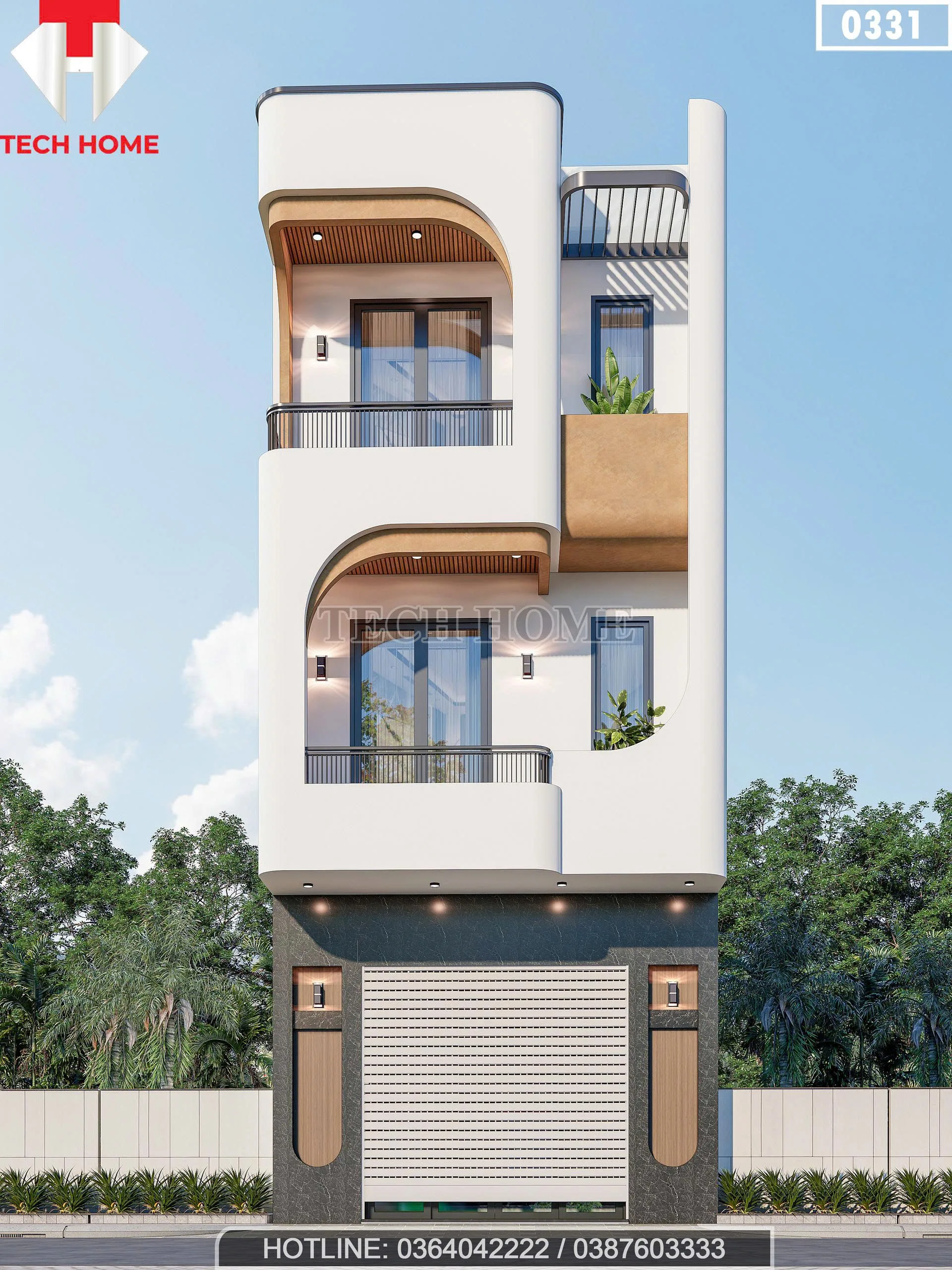 Phối cảnh mặt tiền chính diện mẫu nhà ống 3 tầng hiện đại mặt tiền 5m đẹp tại Hải Phòng.