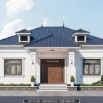 Phối cảnh mặt tiền chính diện mẫu nhà mái nhật 1 tầng đẹp mã 0388 của gia đình chú Nghĩa tại Thanh Hóa.