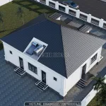 Thiết kế mặt sau căn nhà mái nhật 1 tầng đẹp bố trí khu vực lắp đặt téc nước kỹ thuật.