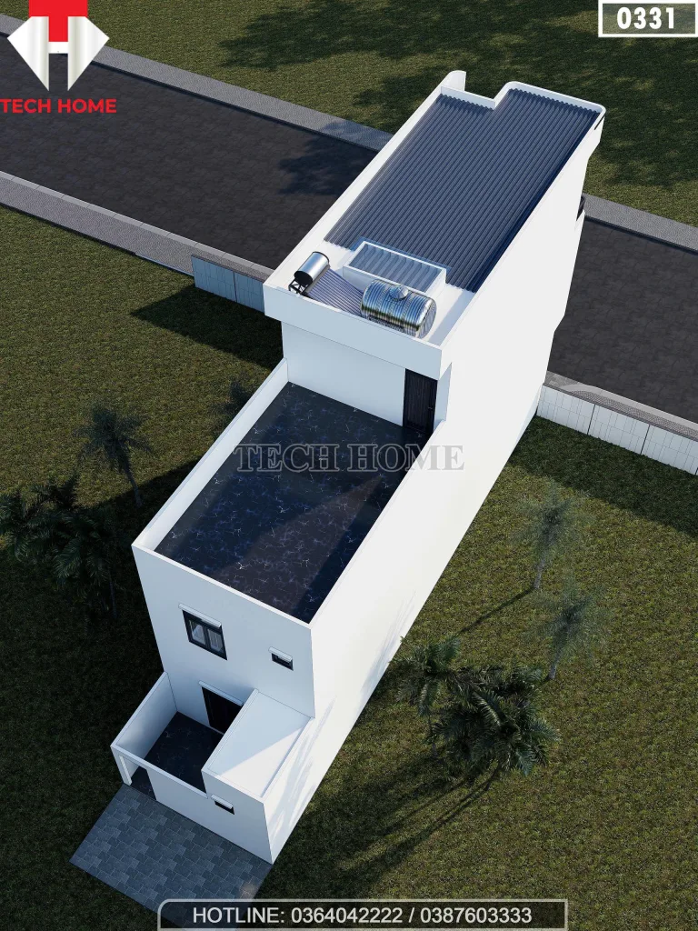 Thiết kế khoảng sân thượng rộng rãi và giếng trời của mẫu nhà ống 3 tầng hiện đại tại Hải Phòng.