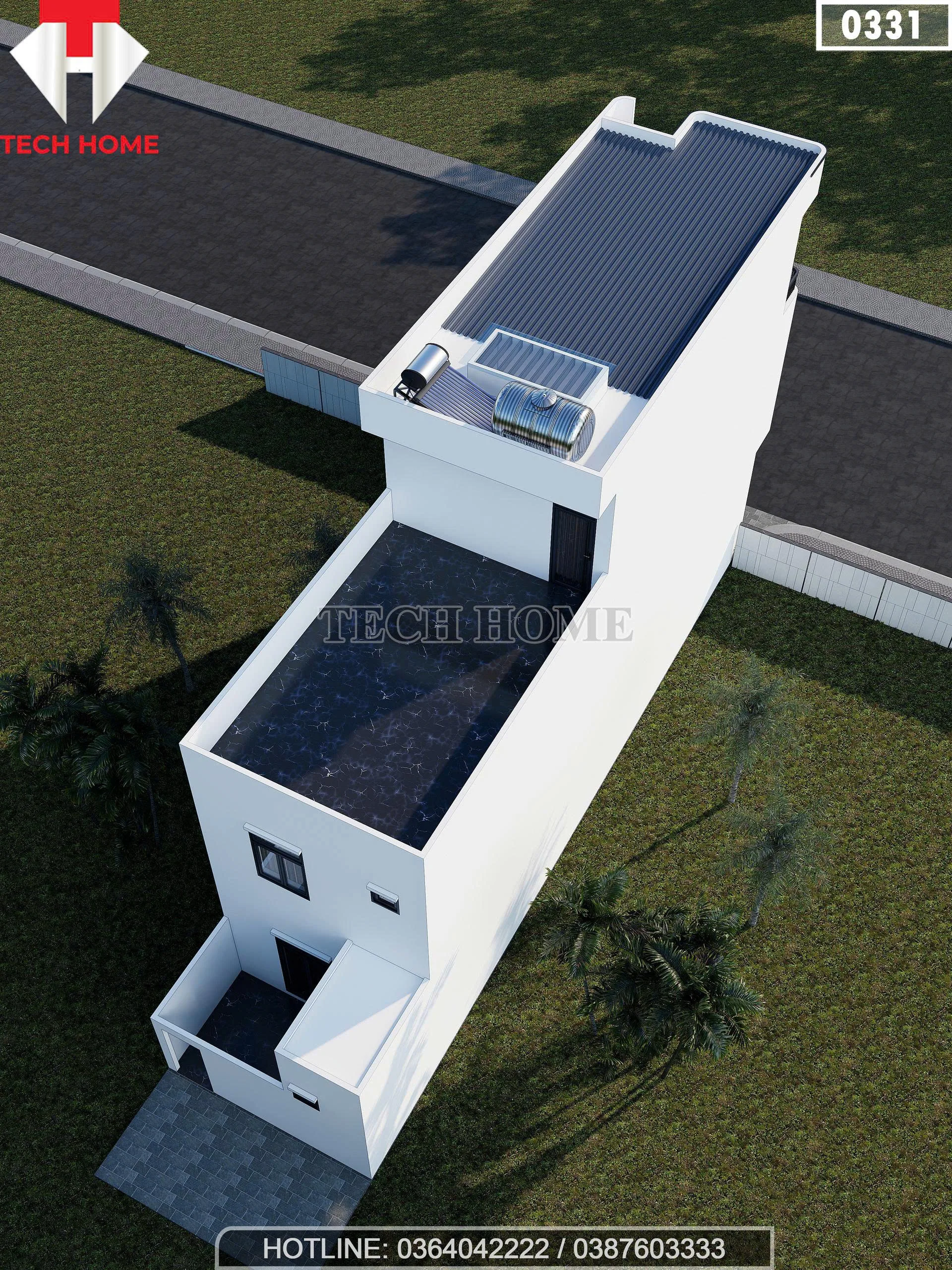 Thiết kế khoảng sân thượng rộng rãi và giếng trời của mẫu nhà ống 3 tầng hiện đại tại Hải Phòng.