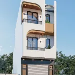Thiết kế ngoại thất mẫu nhà ống 3 tầng hiện đại với hệ thống cửa kính lớn tối ưu ánh sáng.