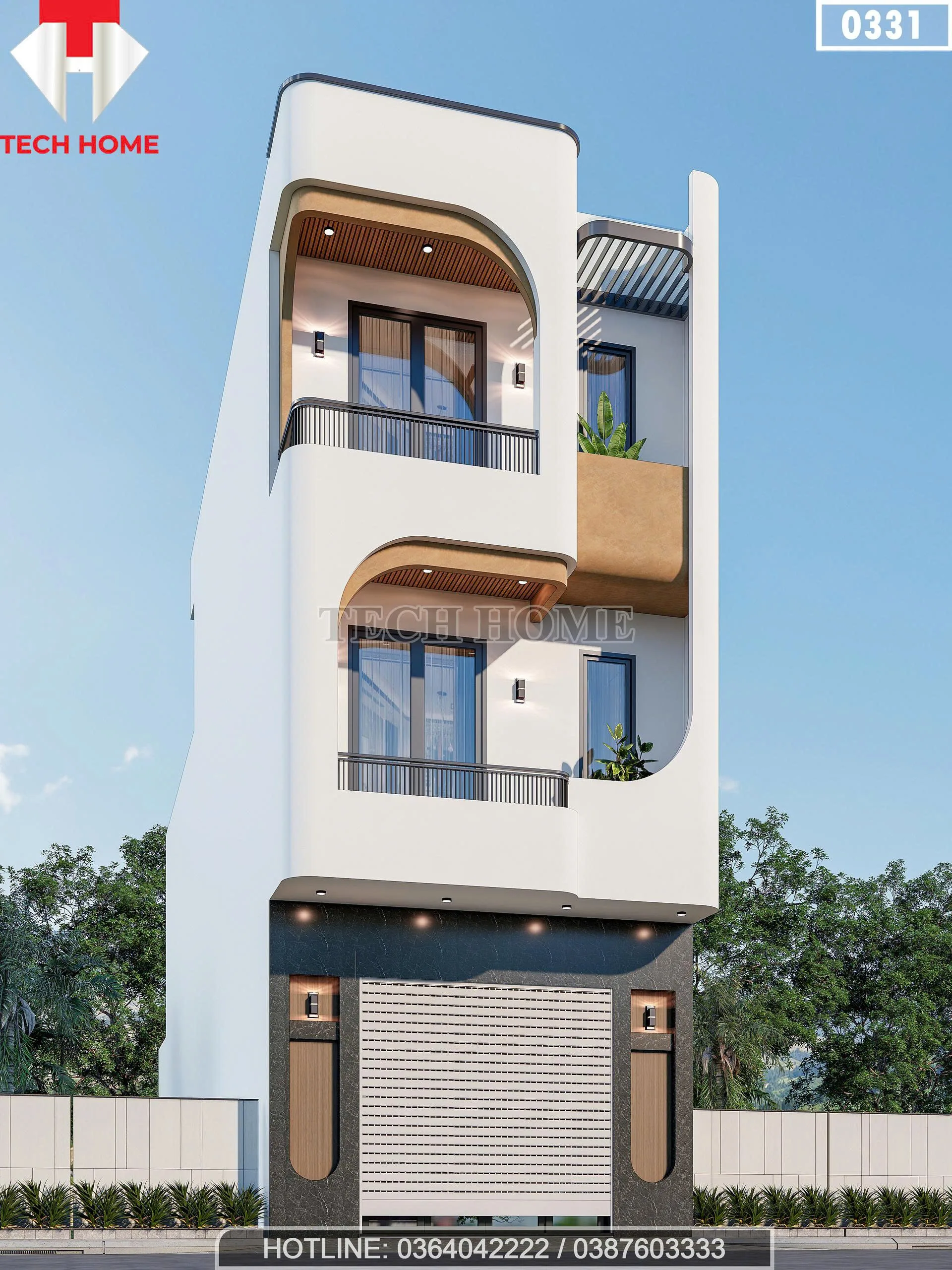 Thiết kế ngoại thất mẫu nhà ống 3 tầng hiện đại với hệ thống cửa kính lớn tối ưu ánh sáng.